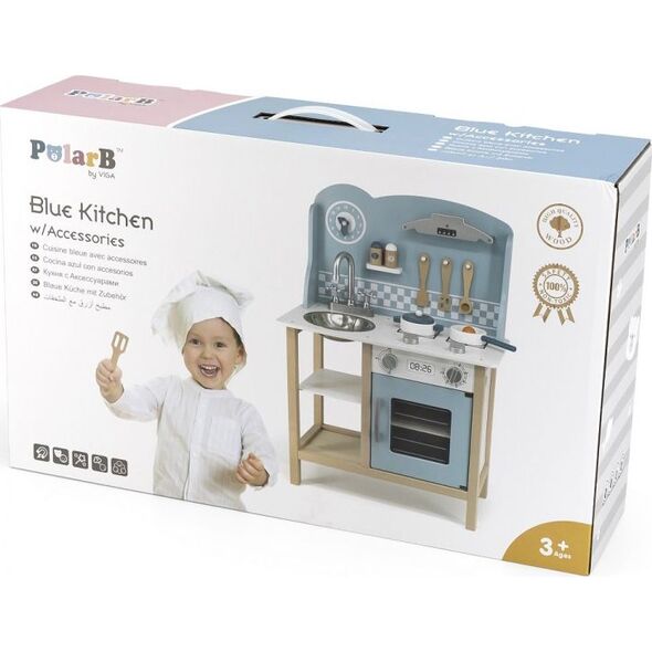Viga Toys Kuchnia z akcesoriami srebrno-niebieska 7532394 6971608440472