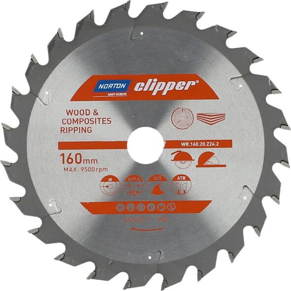 Norton Clipper NORTON PIŁA TARCZOWA 160mm x 20mm x 24z DREWNO I KOMPOZYTY ATB (2,6 / 1,6) N70184608042 7598116 5450248769378
