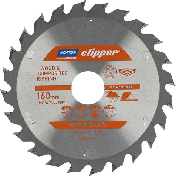 Norton Clipper NORTON PIŁA TARCZOWA 160mm x 30mm x 24z DREWNO I KOMPOZYTY ATB (2,6 / 1,6) N70184608043 7598125 5450248769385