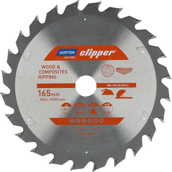 Norton Clipper NORTON PIŁA TARCZOWA 165mm x 20mm x 24z DREWNO I KOMPOZYTY ATB (2,6 / 1,6) N70184608046 7598127 5450248769415