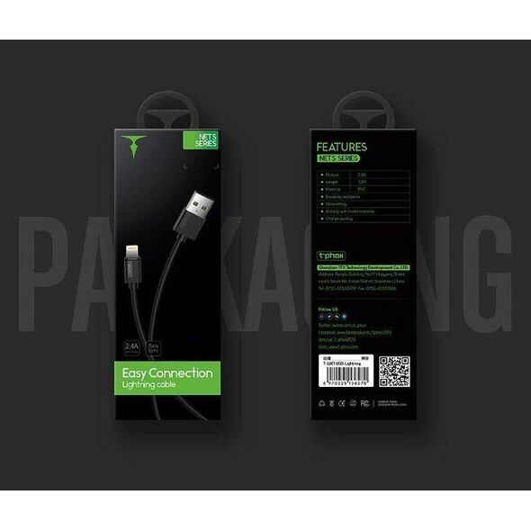 Kabel USB T-Phox USB-A - Lightning 2 m Czarny 7740951 6970225139608