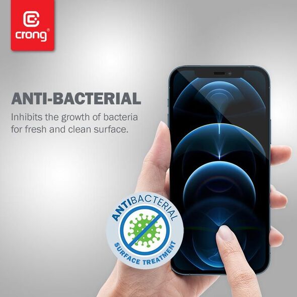 Crong Crong Anti-Bacterial 3D Armour Glass Szkło hartowane 9H na cały ekran iPhone 12 Pro Max + ramka instalacyjna 7887752 5907731986991