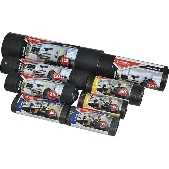 Office Products Worki na śmieci domowe z taśmą OFFICE PRODUCTS, super mocne (LDPE), 35l, 15szt., czarne 7919778 5901503651261