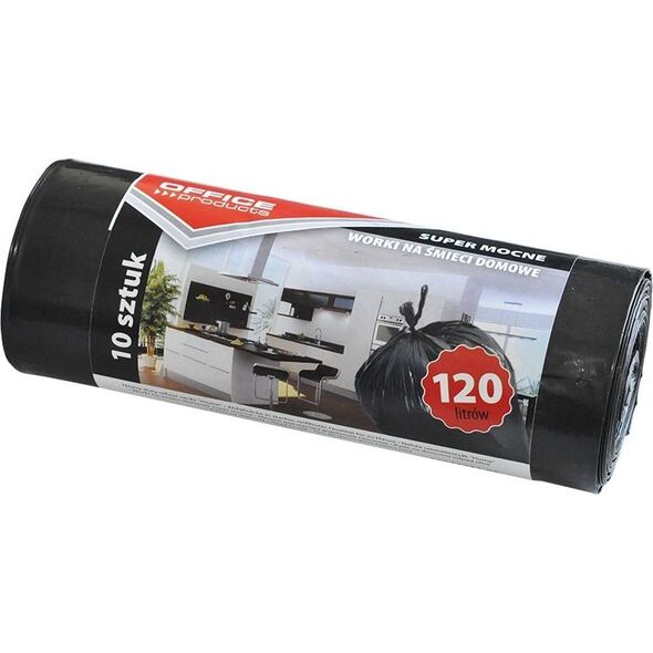Office Products Worki na śmieci domowe OFFICE PRODUCTS, super mocne (LDPE), 120l, 10szt., czarne 7919792 5901503651230