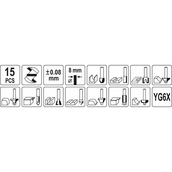 Yato YATO FREZY KSZTAŁTOWE 15cz. YT-68002 7965895 5906083069413