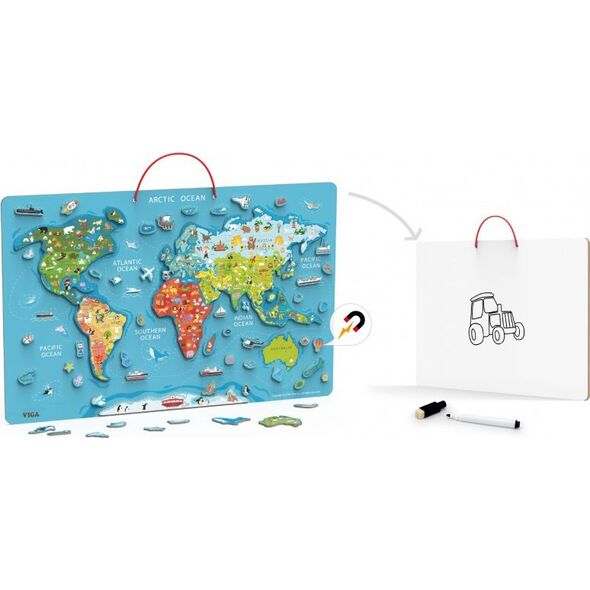 Viga Toys Viga 2w1 Tablica Edukacyjna z Magnetyczną Mapą Świata 7966381 6971608445088