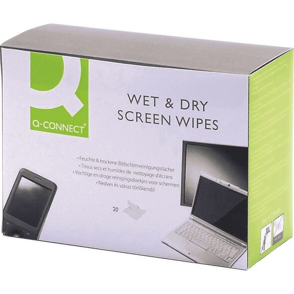 Q-Connect Chusteczki nawilżane i suche do czyszczenia ekranów TFT/LCD 40 szt. 8011800 5706002321482