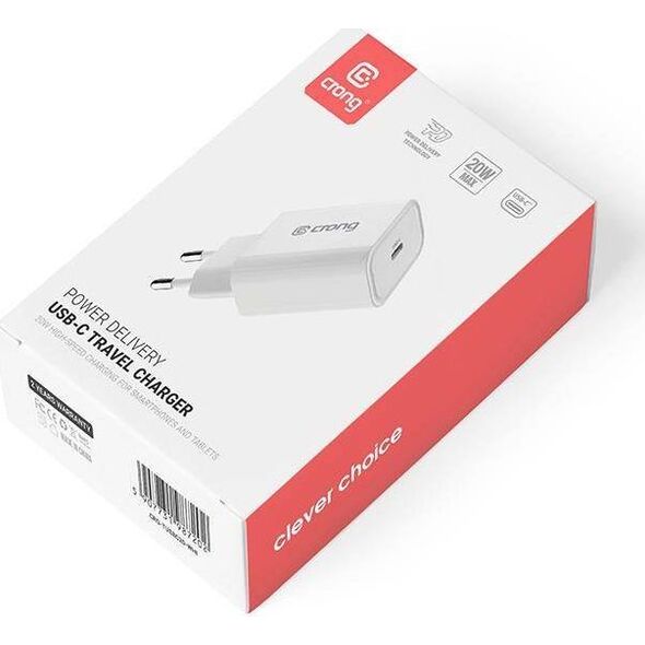 Ładowarka Crong Travel Charger 1x USB-C 3 A (CRG-TUSBC20-WHI) 8107998 5907731987202