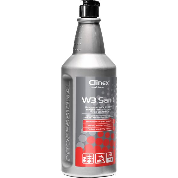 Clinex Płyn koncentrat do mycia glazury podłóg ścian w sanitariatach łazienkach CLINEX W3 Sanit 1L Płyn koncentrat do mycia glazury podłóg ścian w sanitariatach łazienkach CLINEX W3 Sanit 1L 8147862 5907513270416