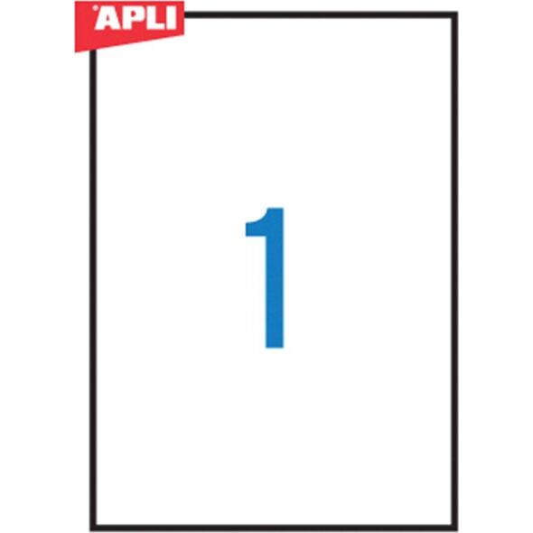 Apli Etykiety poliestrowe APLI, 210x297mm, prostokątne, białe 20 ark. 8240717 8410782012283