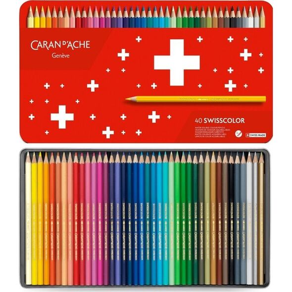 Caran d`Arche Kredki Swisscolor Aquarelle, z efektem akwareli, sześciokątne, 40szt., mix kolorów 8245920 7610186040481