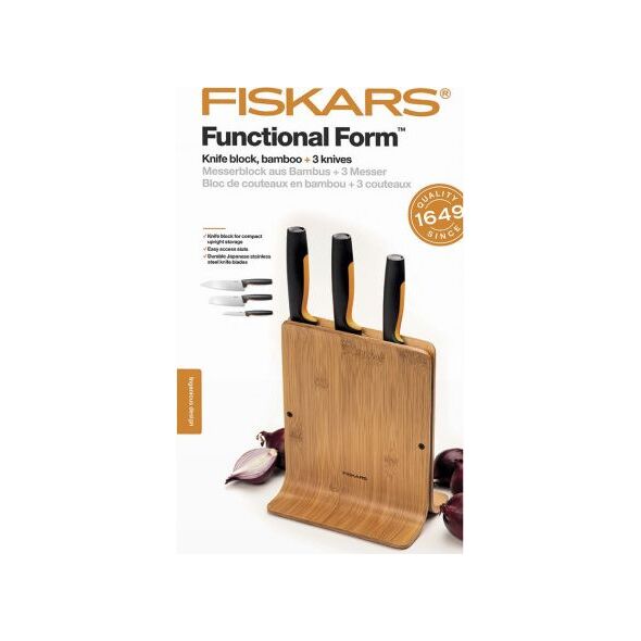 Fiskars Zestaw 3 noży w bloku bambusowym 1057553 8250065 6424002012986