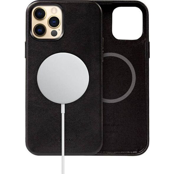 Crong Crong Essential Cover Magnetic - Etui ze skóry iPhone 12 Pro Max MagSafe (czarny) 8397115 5907731987684