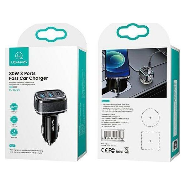 Ładowarka Usams C24 2x USB-A 1x USB-C 4.5 A  (CC126TC01) 8439296 6958444928203