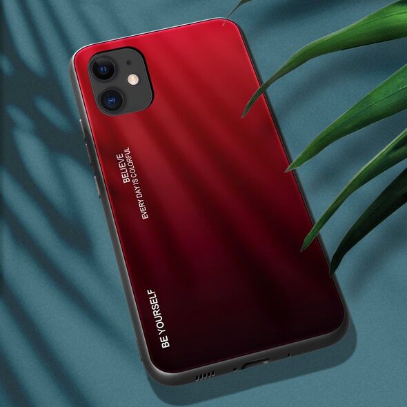 Hurtel Gradient Glass etui pokrowiec nakładka ze szkła hartowanego iPhone 12 mini czarno-czerwony 8588896 9111201911239