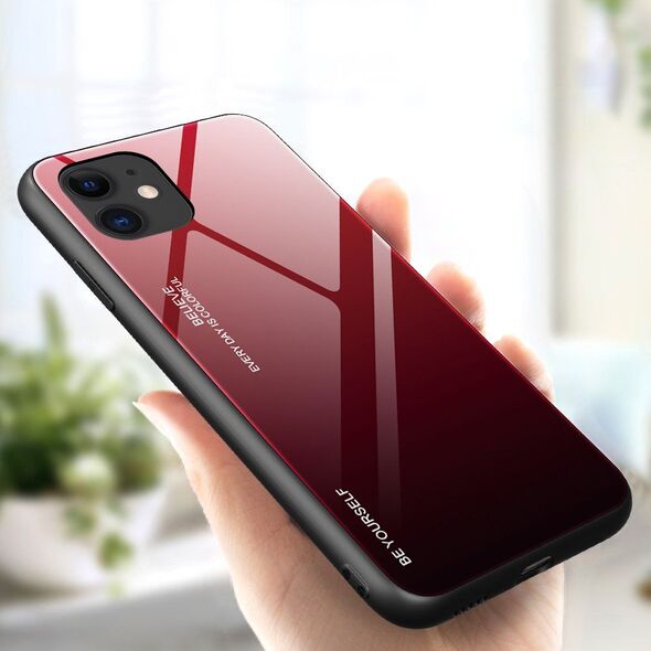 Hurtel Gradient Glass etui pokrowiec nakładka ze szkła hartowanego iPhone 12 mini czarno-czerwony 8588896 9111201911239