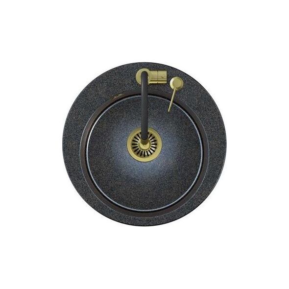 Zlewozmywak Steiner ART JAMES 210 (Ø51x20) Steingran Art Gold Black Pearl z syfonem manualnym, baterią Maggie i dozownikiem - czarny opalizacja złota 8648349 5903242538827