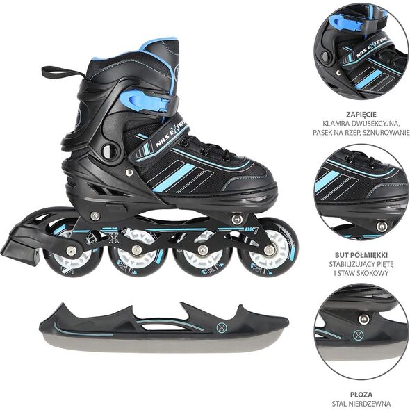 Rolki Nils Extreme NH18191 z wymienną płozą regulowane czarne r. 39-43 8668647 5907695589702