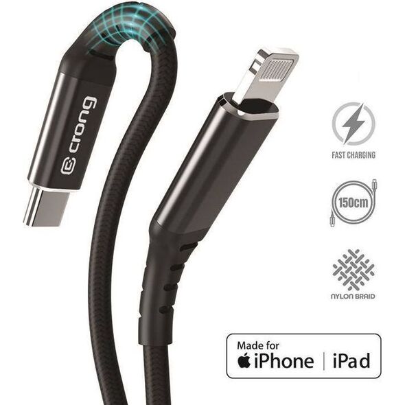Kabel USB Crong USB-C - Lightning 1.5 m Czarny (CRG-AL15USCL-BLK) 8764315 5907731987424