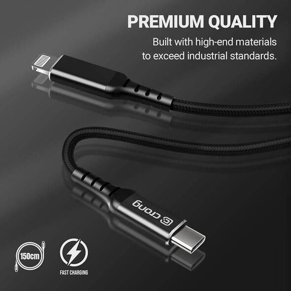 Kabel USB Crong USB-C - Lightning 1.5 m Czarny (CRG-AL15USCL-BLK) 8764315 5907731987424