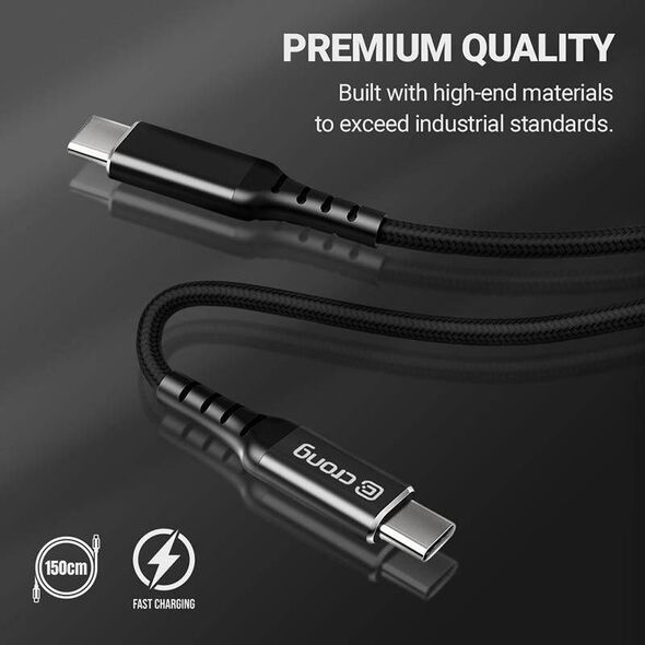 Kabel USB Crong USB-C - USB-C 1.5 m Czarny (CRG-AL15USCC-BLK) 8764316 5907731987431
