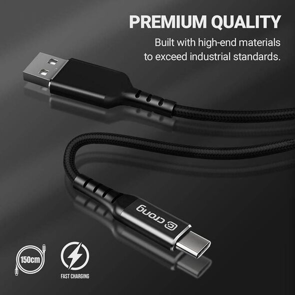 Kabel USB Crong USB-A - USB-C 1.5 m Czarny (CRG-AL15USAC-BLK) 8764317 5907731987448