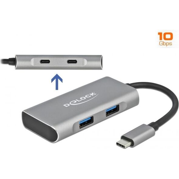 HUB USB Delock 2x USB-C  + 2x USB-A 3.2 Gen2 (63260) 8851891 4043619632602