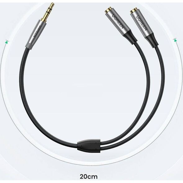 Kabel Ugreen Jack 3.5mm - Jack 3.5mm x2 0.2m czarny (UGR980GRY) 8935687 6957303852536