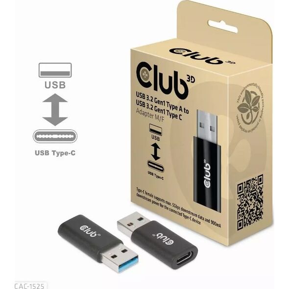 Adapter USB Club 3D CAC-1525 USB-C - USB Czarny  (CAC-1525) 8936199 8719214471897