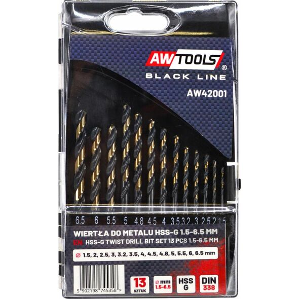 Wiertło AWTools AWTOOLS WIERTŁO METAL HSS M2 KPL. 13SZT./1.5 - 6.5MM/ PREMIUM AW42001 AWTOOLS 9007684 5903678606404