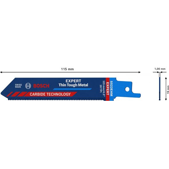 Bosch Brzeszczot do piły szablastej EXPERT 'Thin Tough Metal' S 522 EHM, 1 szt. 9356048 4059952534497