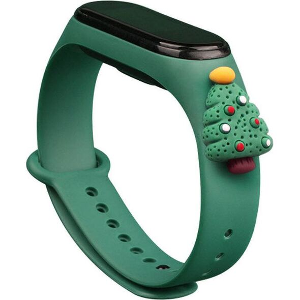 Hurtel Opaska świąteczna do Xiaomi Mi Band 3/4 ciemnozielony (choinka 2) 9386818 9145576220788