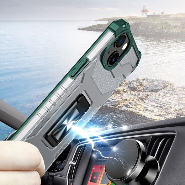 Hurtel Crystal Ring Case pancerne hybrydowe etui pokrowiec + magnetyczny uchwyt iPhone 13 zielony 9405231 9145576220634