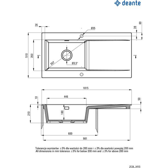 Zlewozmywak Deante Sabor  ceramiczny 1-komorowy z ociekaczem 9458791 5907650878100