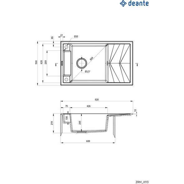 Zlewozmywak Deante MAGNETIC - granitowy magnetyczny 1-komorowy z ociekaczem Szary (ZRM S113) 9458806 5908212095003