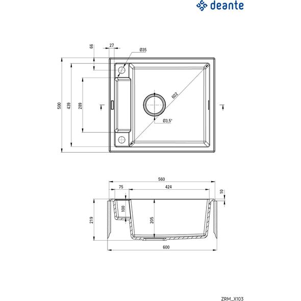 Zlewozmywak Deante MAGNETIC - granitowy magnetyczny 1-komorowy Szary (ZRM S103) 9458807 5908212095027