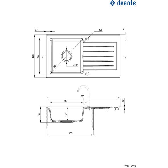 Zlewozmywak Deante ANDANTE granitowy 1-komorowy z ociekaczem Czarny (ZQZ N113) 9458831 5908212096536