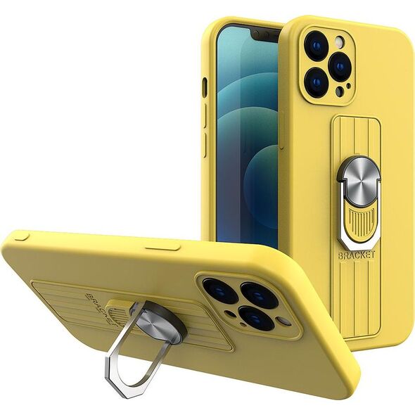 Hurtel Ring Case silikonowe etui z uchwytem na palec i podstawką do iPhone 11 Pro Max żółty 9511027 9145576214121
