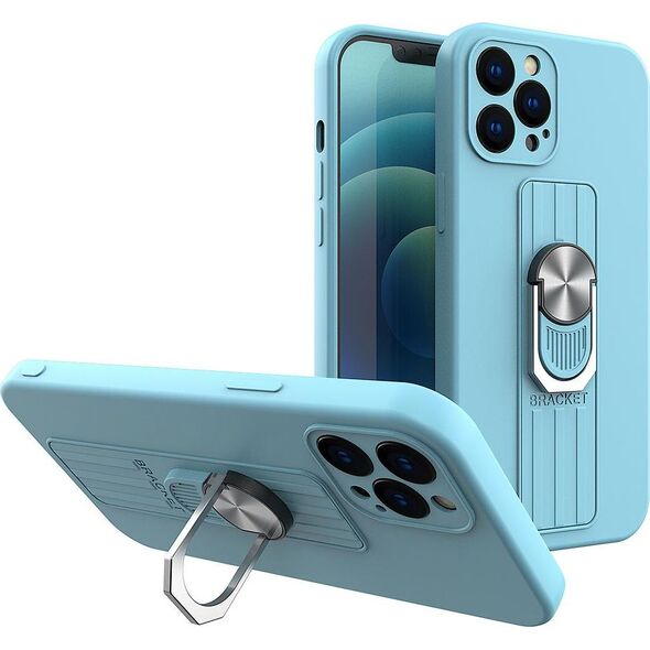 Hurtel Ring Case silikonowe etui z uchwytem na palec i podstawką do iPhone 12 mini jasnoniebieski 9511038 9145576214237