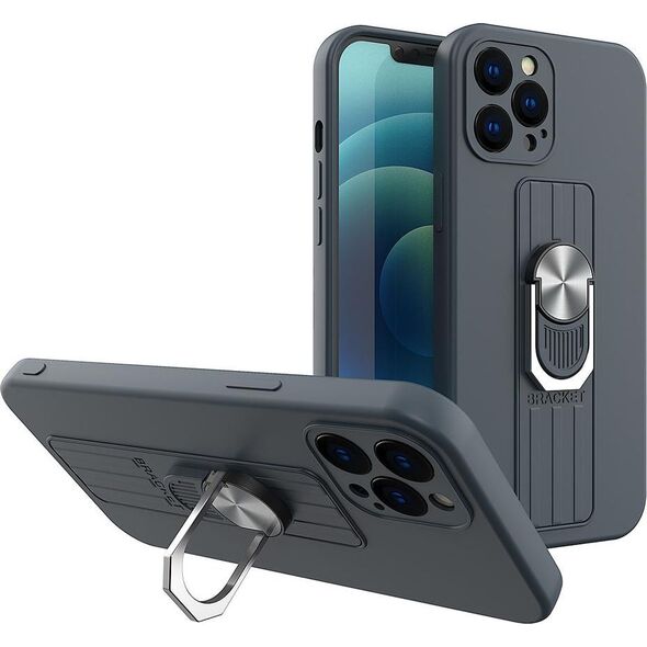 Hurtel Ring Case silikonowe etui z uchwytem na palec i podstawką do iPhone 13 Pro ciemnoniebieski 9511092 9145576214770