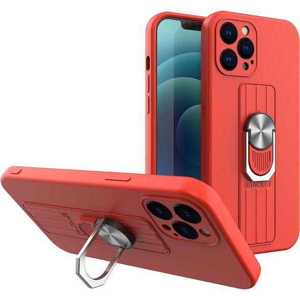 Hurtel Ring Case silikonowe etui z uchwytem na palec i podstawką do Samsung Galaxy A42 5G czerwony 9511136 9145576215210