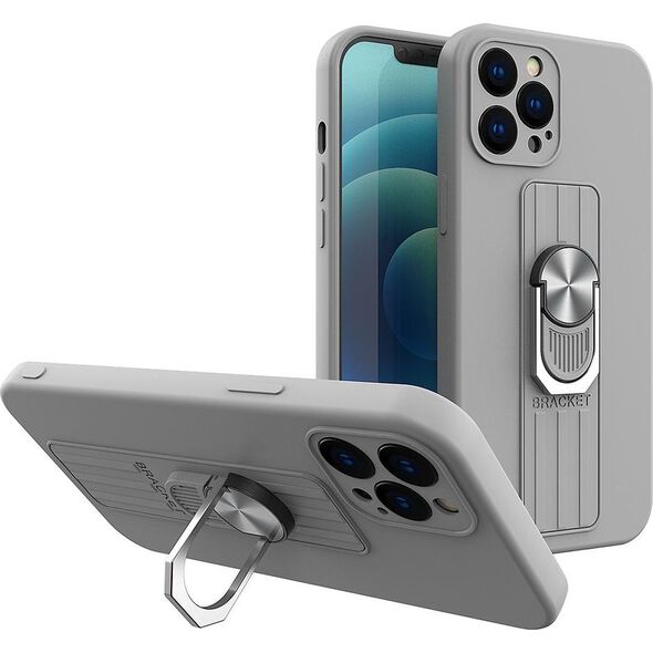 Hurtel Ring Case silikonowe etui z uchwytem na palec i podstawką do Samsung Galaxy S21+ 5G (S21 Plus 5G) srebrny 9511165 9145576215500