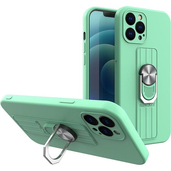 Hurtel Ring Case silikonowe etui z uchwytem na palec i podstawką do Samsung Galaxy S21 Ultra 5G miętowy 9511171 9145576215562