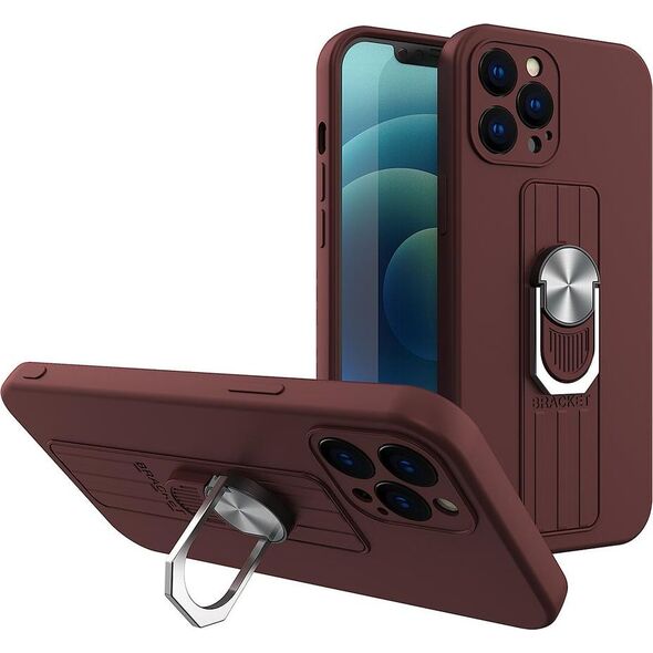 Hurtel Ring Case silikonowe etui z uchwytem na palec i podstawką do Xiaomi Redmi 10X 4G / Xiaomi Redmi Note 9 brązowy 9511197 9145576215821