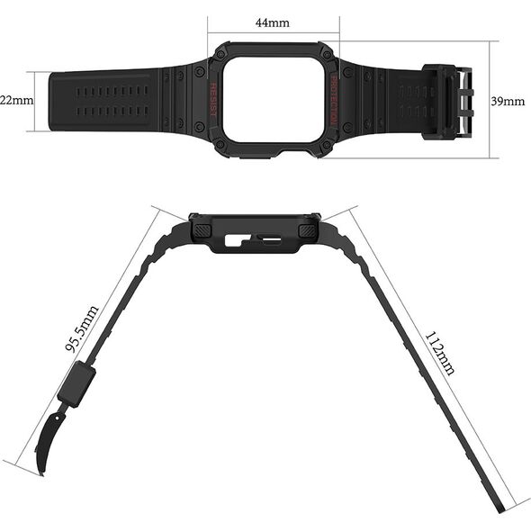 Hurtel Protect Strap Band opaska z etui do Watch 7 / 6 / 5 / 4 / 3 / 2 / SE (45 / 44 / 42mm) obudowa pancerny pokrowiec na zegarek czarny 9537660 5907769311857