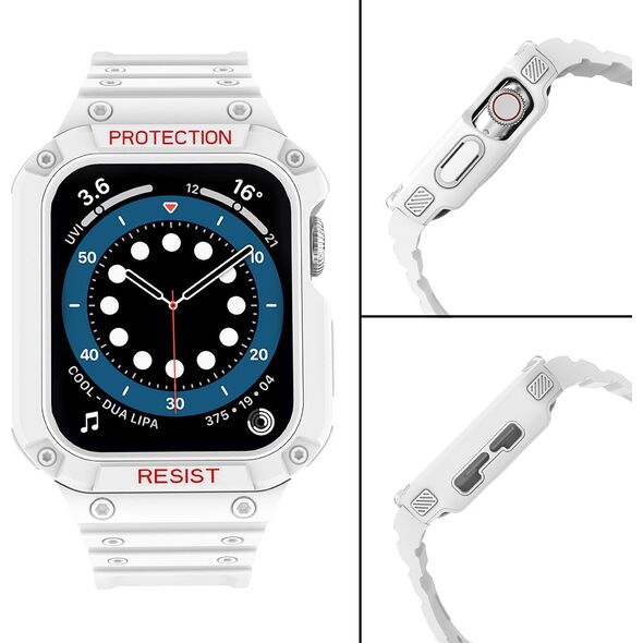 Hurtel Protect Strap Band opaska z etui do Watch 7 / 6 / 5 / 4 / 3 / 2 / SE (45 / 44 / 42mm) obudowa pancerny pokrowiec na zegarek biały 9537664 5907769311819