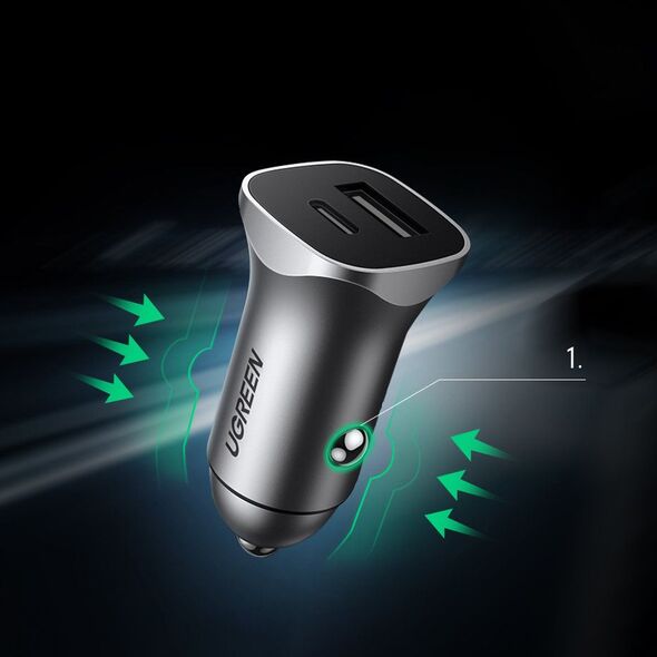 Ładowarka Ugreen CD130 1x USB-A 1x USB-C 4.8 A  (UGR1113GRY) 9541158 6957303837809