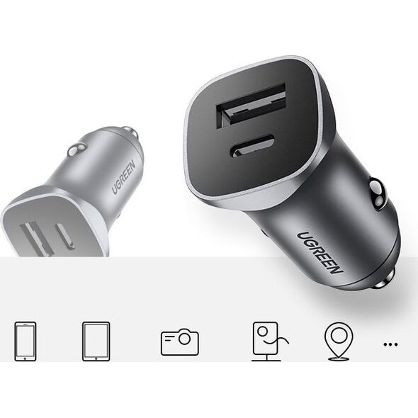 Ładowarka Ugreen CD130 1x USB-A 1x USB-C 4.8 A  (UGR1113GRY) 9541158 6957303837809