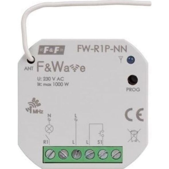 F&F Radiowy pojedyńczy przekaźnik wielofunkcyjny, do instalacji bez przewodu neutralnego F&ampWave FW-R1P-NN 9643843 5902431672977