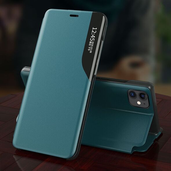 Hurtel Eco Leather View Case elegancki futerał etui z klapką i funkcją podstawki iPhone 13 Pro Max niebieski 9676255 9145576231067